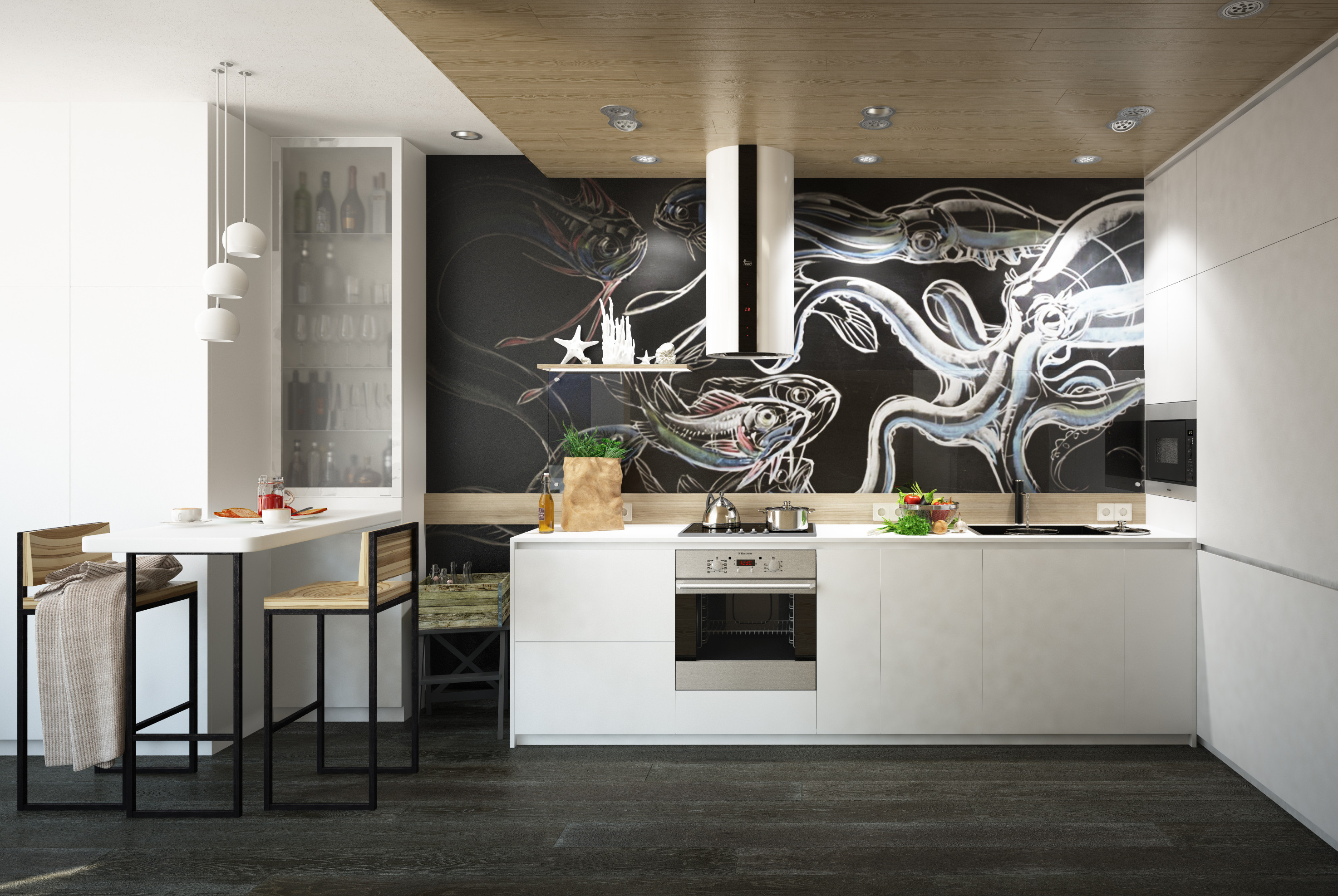 Фартук кухня современный дизайн. Креативная кухня. Современная роспись стен в интерьере. Роспись стен на кухне в современном стиле. Стены на кухне в стиле Модерн.