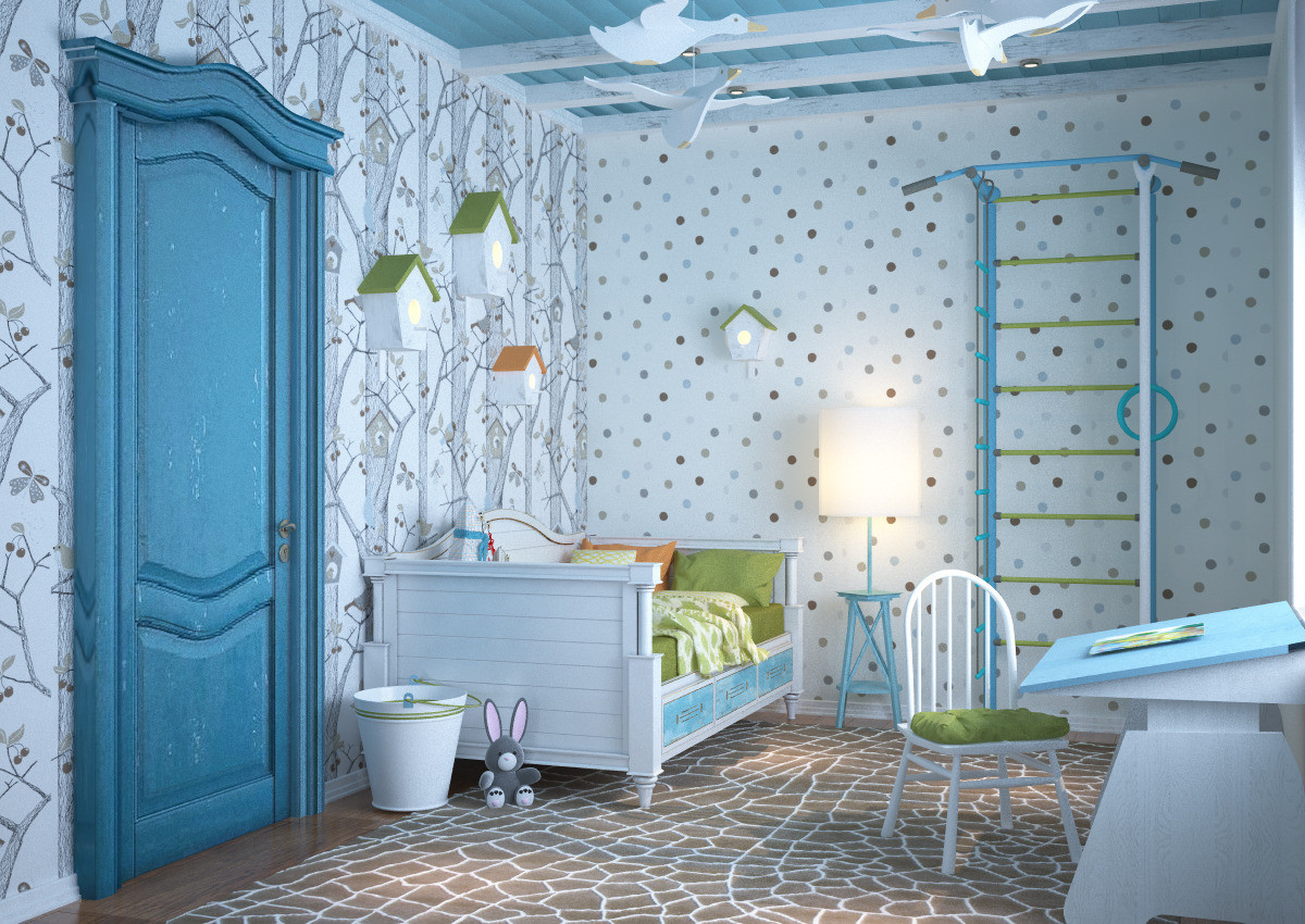 «Дизайн детской комнаты, голубой, …» — создано в Шедевруме